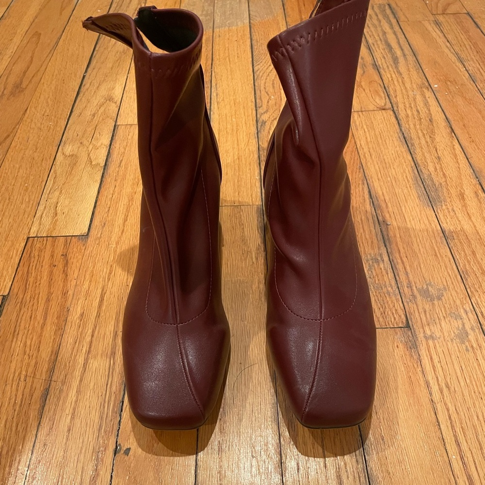 𝗡𝗪𝗢𝗧: Fashion Faux Leather Zipper Ankle Boots Elegant Burgundy Ankle Boots - Picture 7 of 16